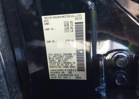 2014 Nissan Maxima 3.5 Sv from USA, damaged, VIN 1N4AA5AP0EC476822
